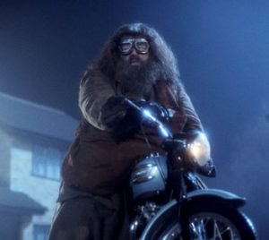 Hagrid on the borrowed motorbike